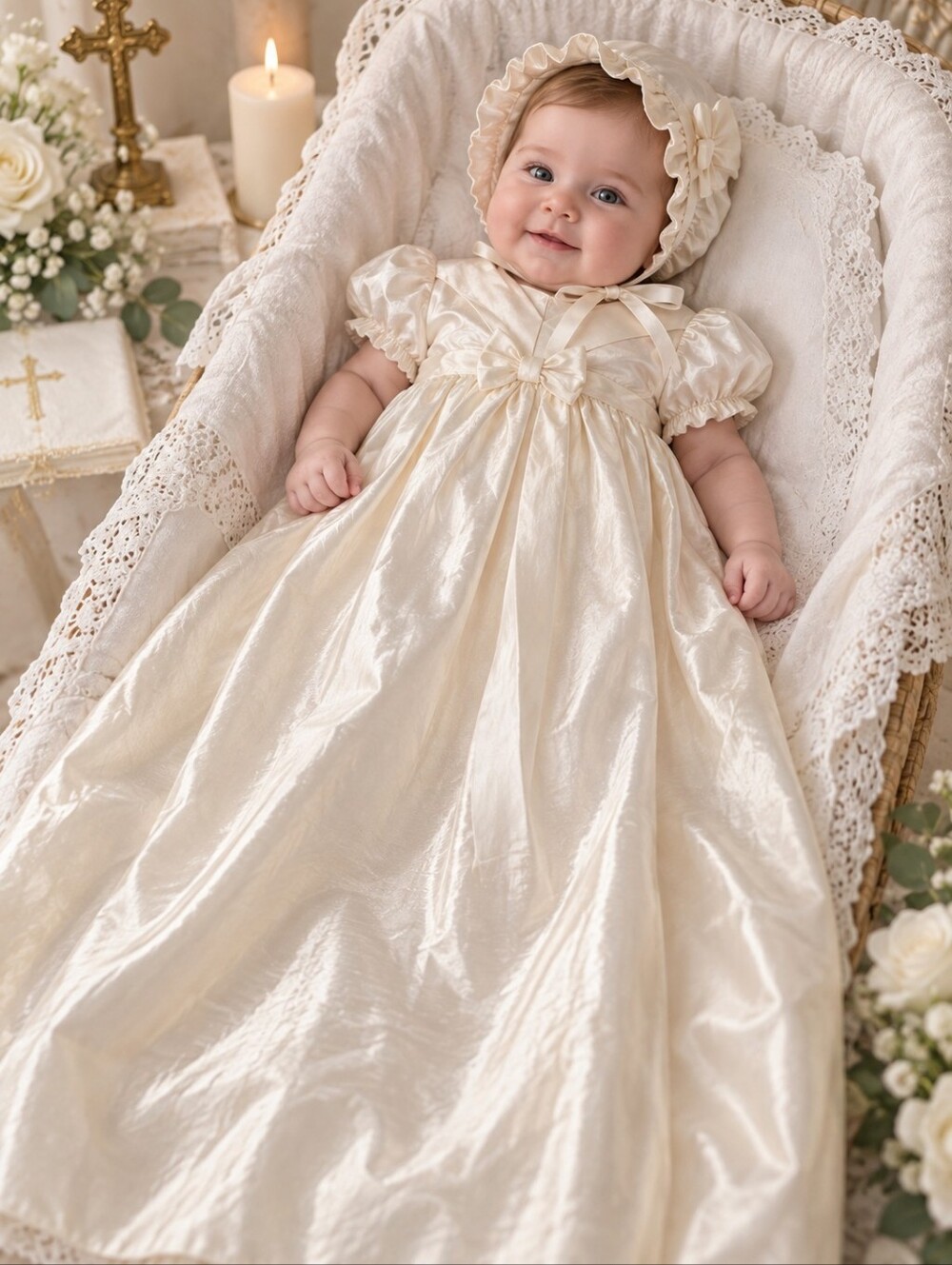 NWT Vintage Little Things Mean A Lot 100% Silk Christening Baptism Gown 3pcs 3M